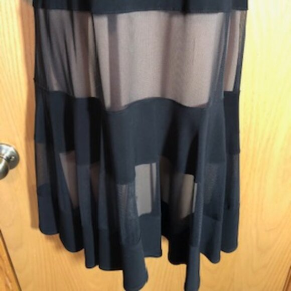 Designer Joseph Ribkoff Sheer Panel Black Flared Dress 10 Lined Small Flaw - Picture 3 of 8